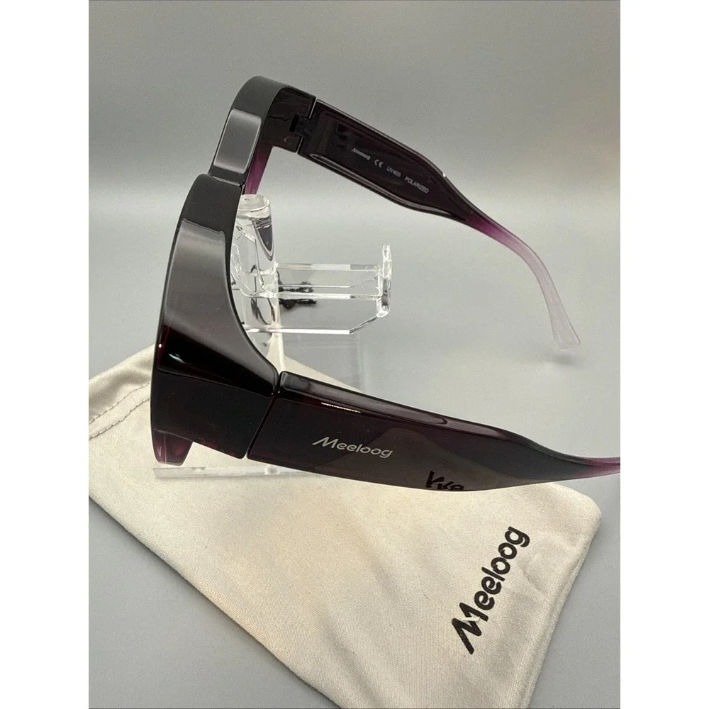 Fit over Meeloog SunGlasses Genuine-Polarized Lenses-Purple Translucent with bag